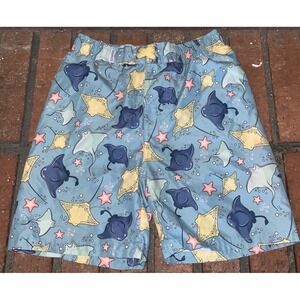 RuggedButts Boys Stingray Starfish Swim Trunks Blue Mesh Lined‎ Shorts Size 7
